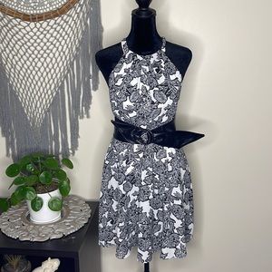 Black and white dress. Floral pattern